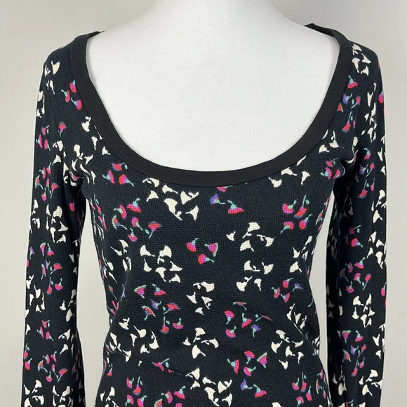 Anthropologie Lilka Thermal Top Sz M Floral Waffle Scoop Neck Y2K Grunge - Picture 4 of 10